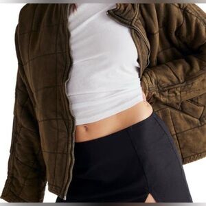 Free People Dolman Quilted Knit Jacket in Green/Tan